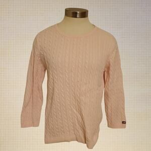 Classic Ralph Lauren 90s Cable Knit Cotton Sweater Pink XL Crewneck Sleeve 3/4